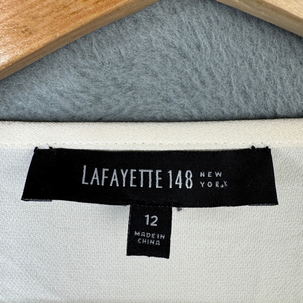 Lafayette 148 New York 100% Silk Pleated Keyhole Blouse Cream Ivory Size 12 - Picture 3 of 7